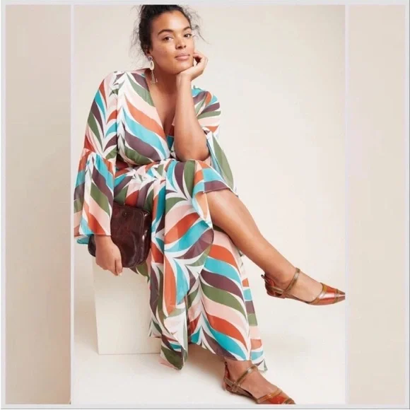 Anthropologie Hutch Sz 1X Elysees Geometric Wrap Maxi Dress Long Sleeve BNWOT - Picture 3 of 10